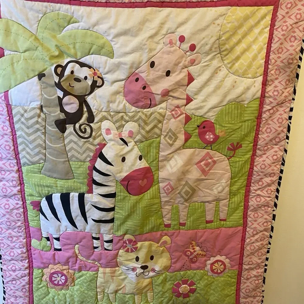Y2K Garanimals Baby Blanket Quilt 31.5X41” Animal Giraffe Monkey Butterfly Cat